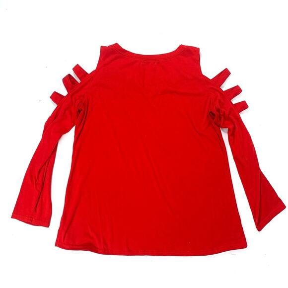 Red Cold Shoulder Ladder Sleeve Cutout Top - Picture 5 of 7